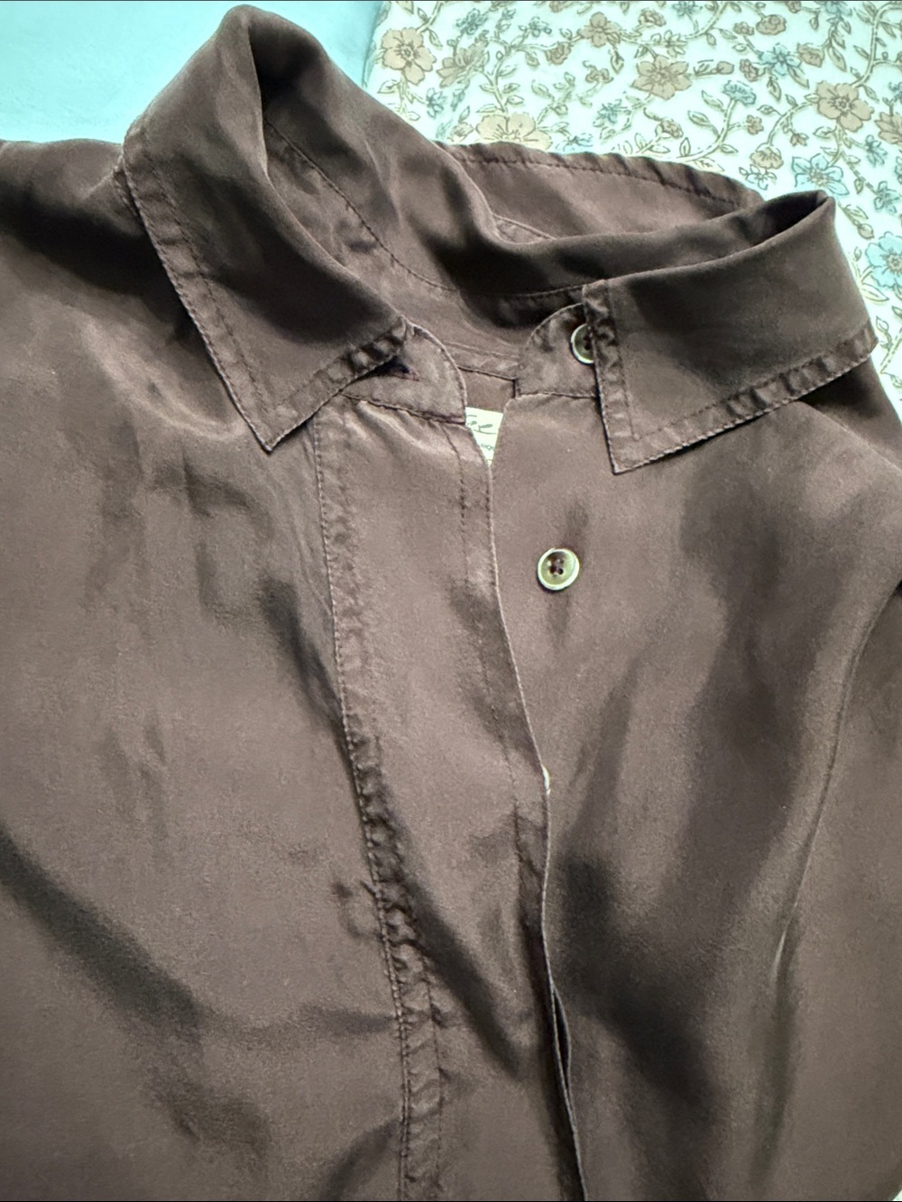 Free People Dark Brown 100% silk Button-Down Shirt